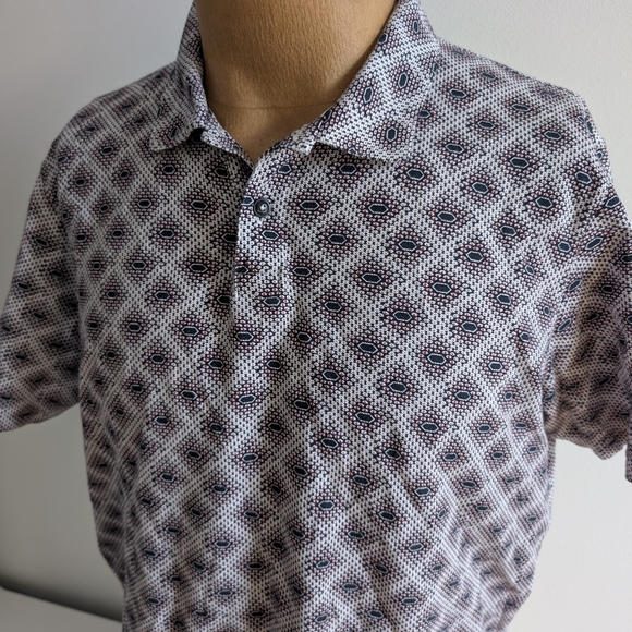 🇬🇧TED BAKER Blue, Red and White Polo Shirt with Intricate Design - Picture 3 of 11